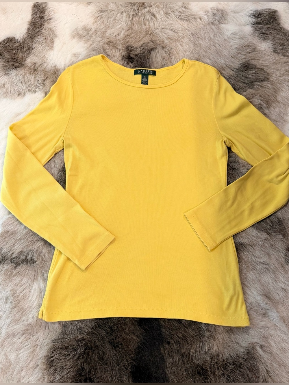 Ralph Lauren Yellow Crewneck Long Sleeve 100% Cotton Tee LRL logo Medium EUC